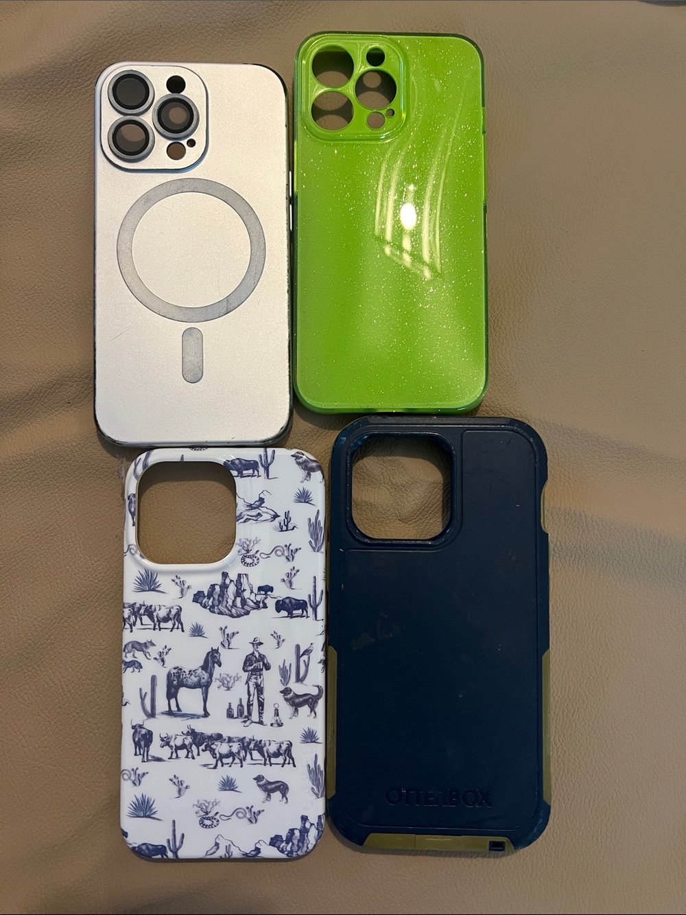 OtterBox iPhone Cases in Neon Green, Navy, White & Silver (4pack)